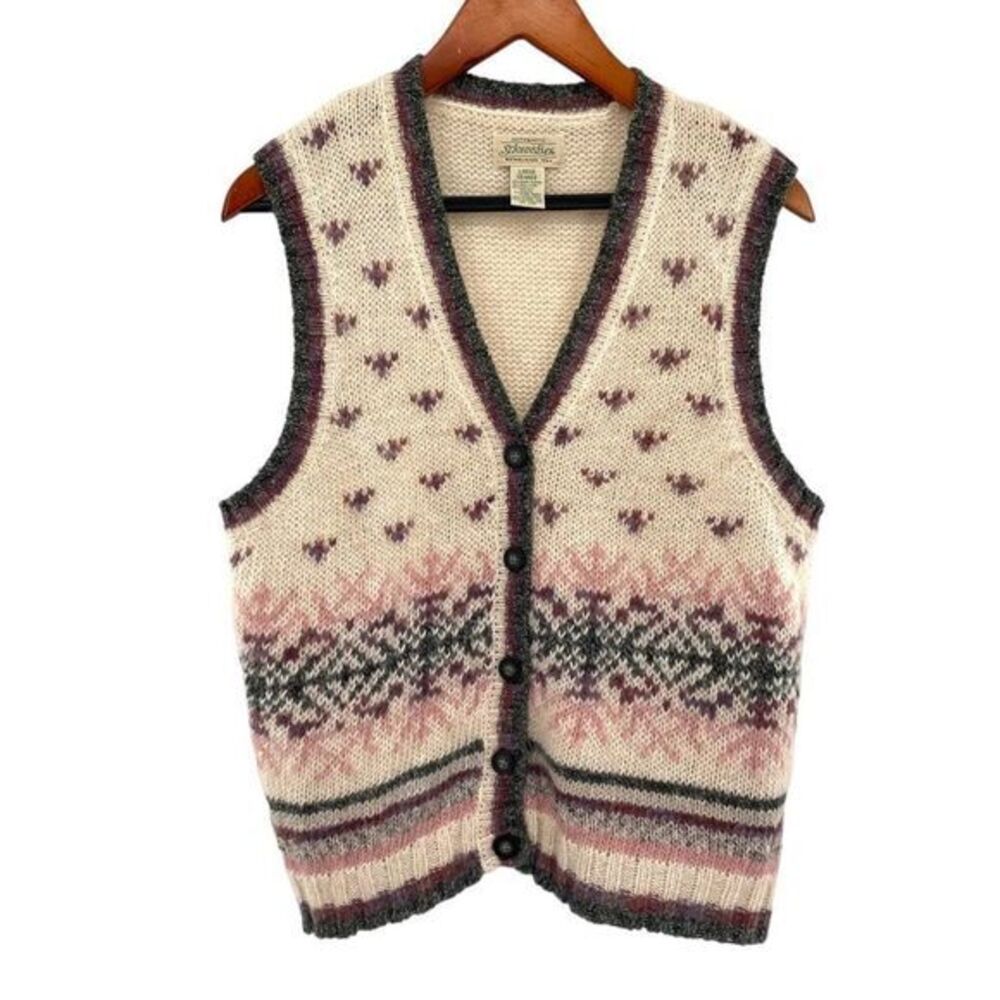 Vintage Women’s Wool Blend Cardigan Sweater Vest Pink Cream